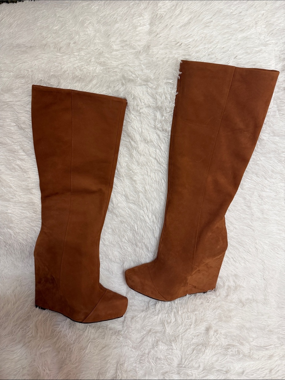 Boutique 9 Cognac Suede Tall Platform Wedge Boots Size 9 NWOT - Picture 4 of 12
